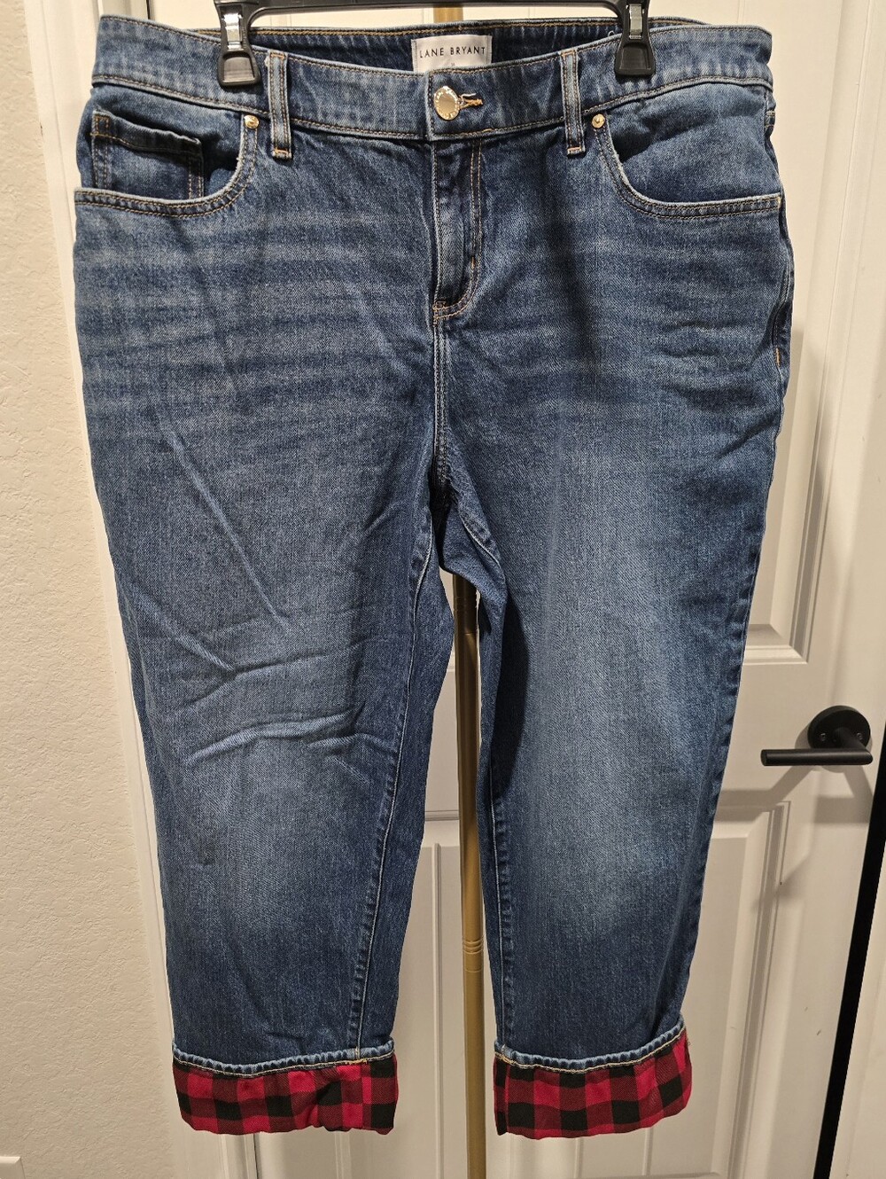 Lane Bryant Jeans Buffalo Plaid Cuff Crop 14 16 Run Big Womens